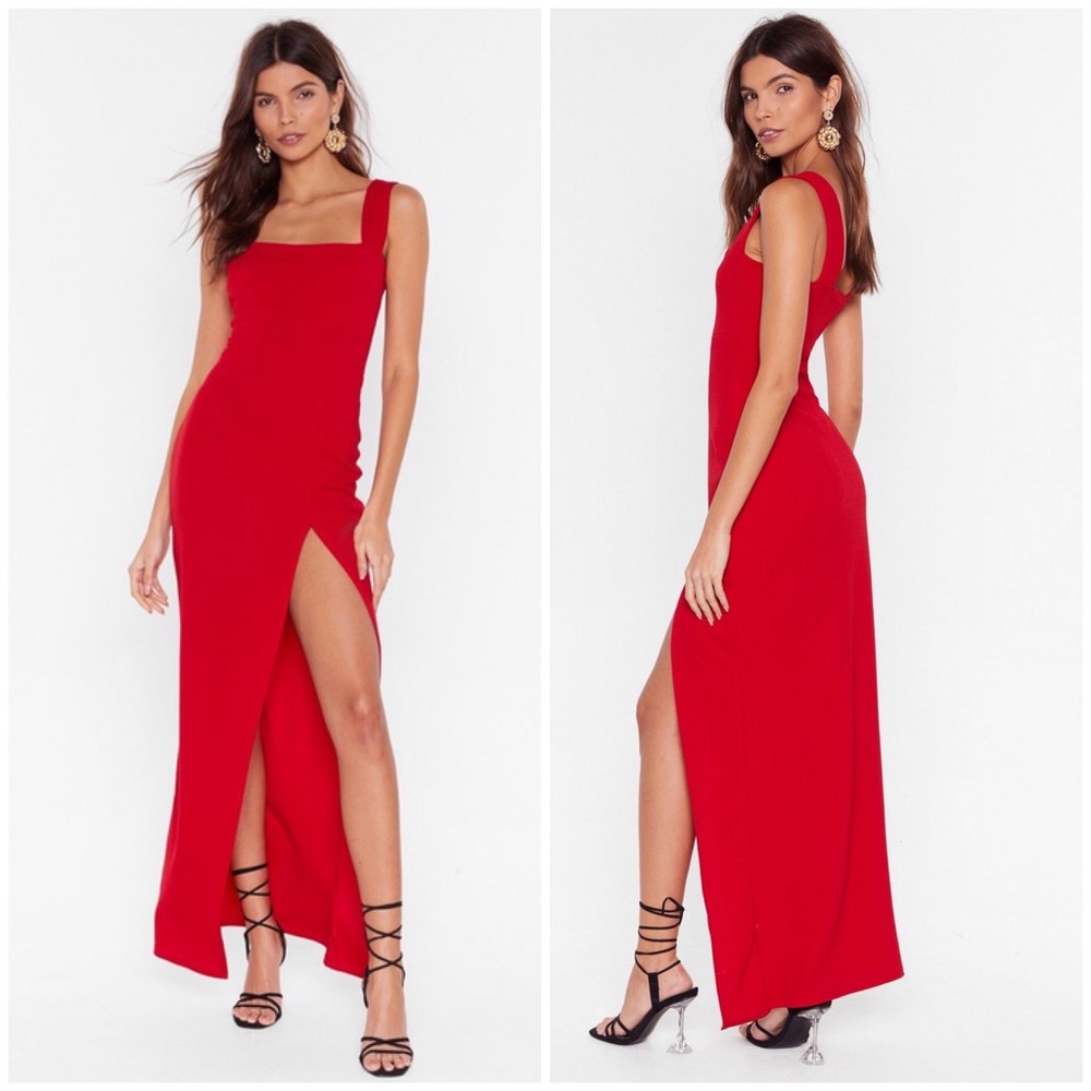 Nasty Gal Square Neck Slit Side Maxi Dress